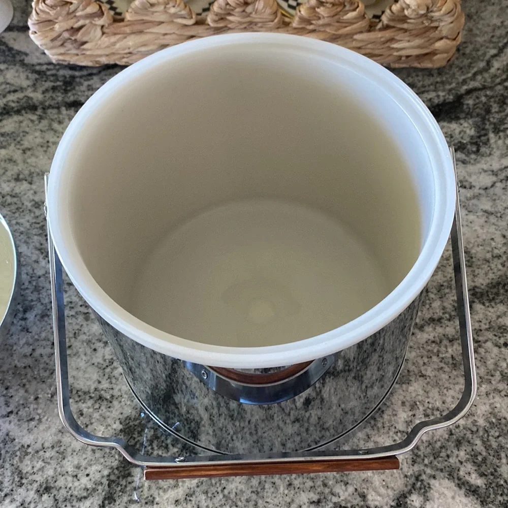 ATAPCO Mid-Century Modern Stainless Ice Bucket with Wood Accents!